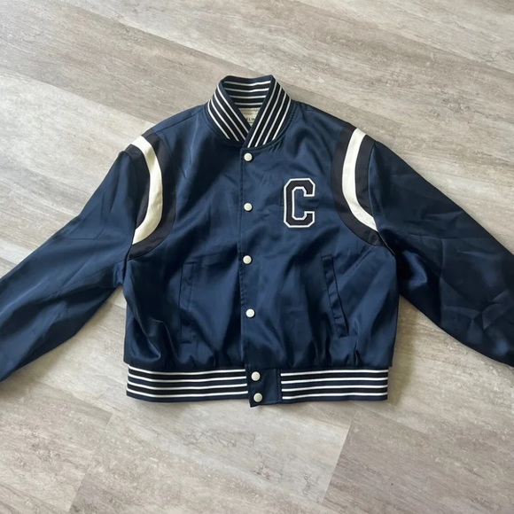 CELINE CROPPED BOMBER JACKET IN THICK SATIN NAVY - Picture 7 of 9